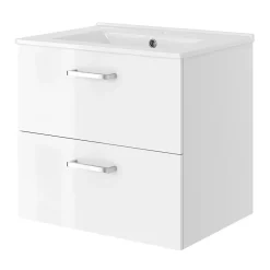 Meuble Vasque| Meuble vasque suspendu blanc l.60 cm + plan vasque en céramique, Opah