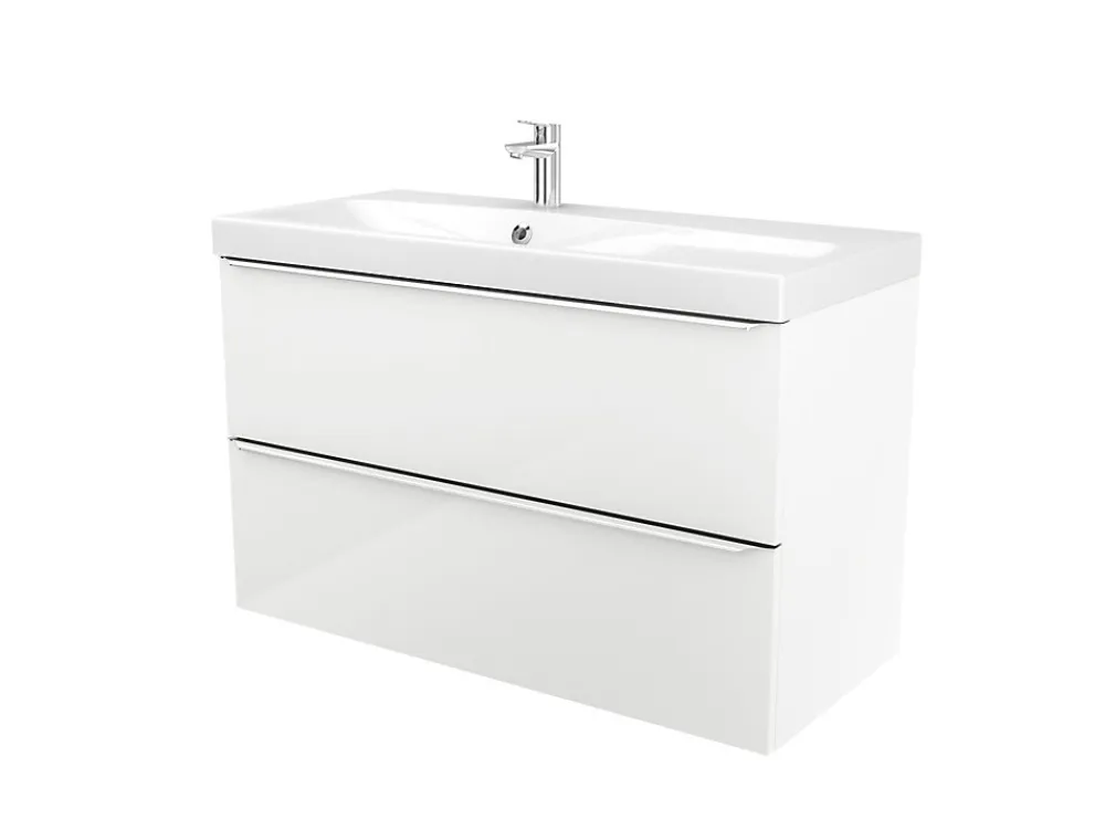 GoodHome Meuble vasque suspendu blanc brillant l.100 cm Imandra + plan vasque blanc résine Mila,