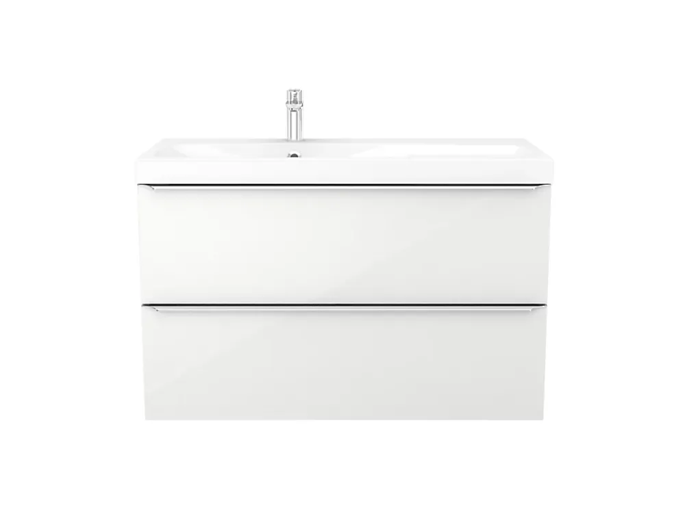 GoodHome Meuble vasque suspendu blanc brillant l.100 cm Imandra + plan vasque blanc résine Mila,