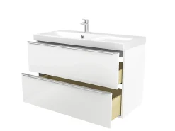 GoodHome Meuble vasque suspendu blanc brillant l.100 cm Imandra + plan vasque blanc résine Mila,