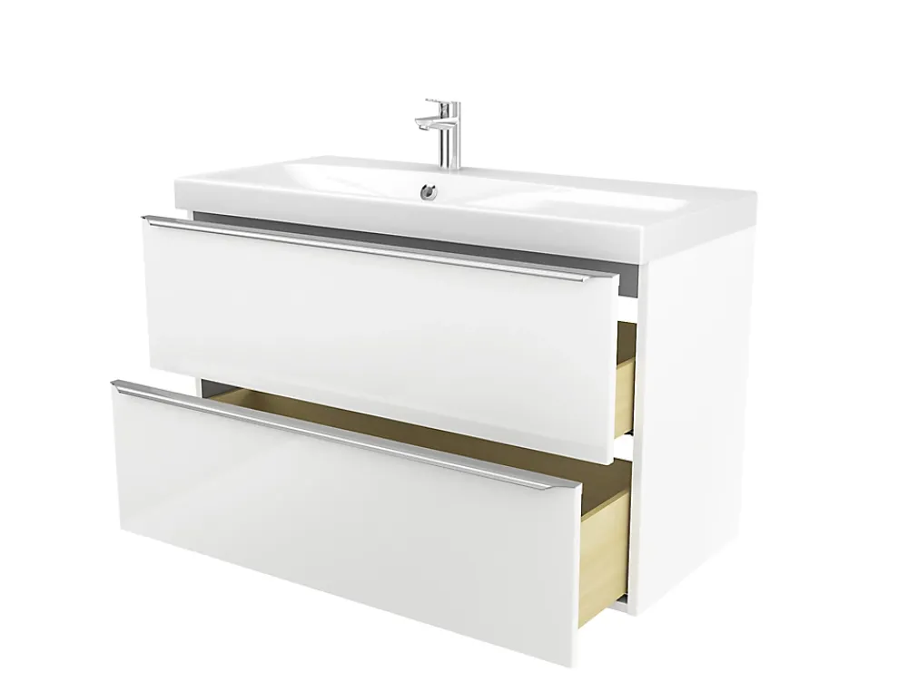 GoodHome Meuble vasque suspendu blanc brillant l.100 cm Imandra + plan vasque blanc résine Mila,