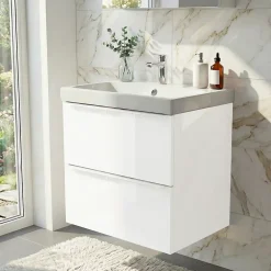 GoodHome Meuble vasque suspendu blanc brillant l.60 cm Imandra + plan vasque blanc résine Mila,