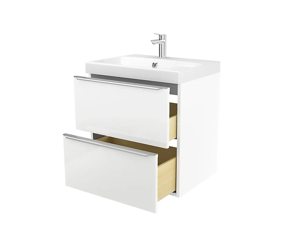GoodHome Meuble vasque suspendu blanc brillant l.60 cm Imandra + plan vasque blanc résine Mila,