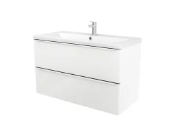 Meuble Vasque|Cooke & Lewis Meuble vasque suspendu blanc brillant l.100 cm Imandra + plan vasque blanc céramique Nira, GoodHome