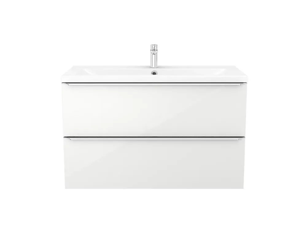 Meuble Vasque|Cooke & Lewis Meuble vasque suspendu blanc brillant l.100 cm Imandra + plan vasque blanc céramique Nira, GoodHome
