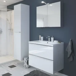 GoodHome Meuble vasque suspendu blanc brillant l.80 cm Imandra + plan vasque blanc résine Mila,