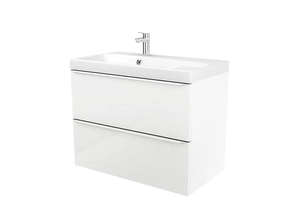 GoodHome Meuble vasque suspendu blanc brillant l.80 cm Imandra + plan vasque blanc résine Mila,