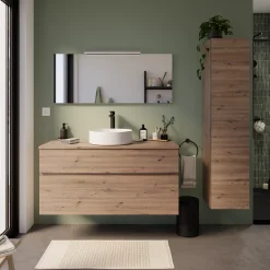 Meuble vasque suspendu effet chêne artisan l.120 cm + plan de toilette, Calao