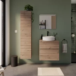 Meuble Buanderie|Meuble Vasque| Meuble vasque suspendu effet chêne artisan l.60 cm + plan de toilette, Calao