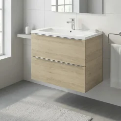 Meuble Vasque|GoodHome Meuble vasque suspendu effet chêne l.80 cm Imandra + plan vasque blanc céramique Nira,