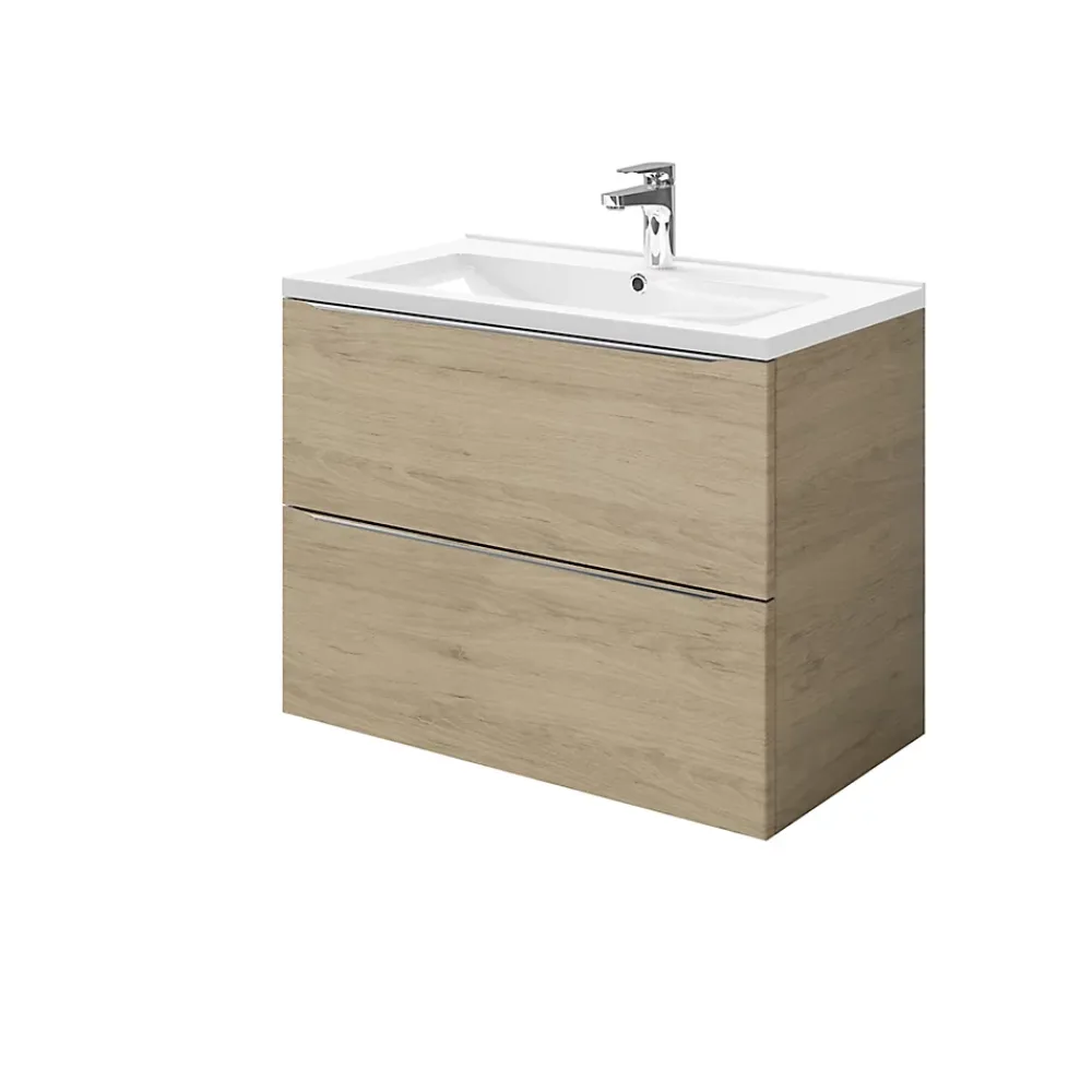 Meuble Vasque|GoodHome Meuble vasque suspendu effet chêne l.80 cm Imandra + plan vasque blanc céramique Nira,