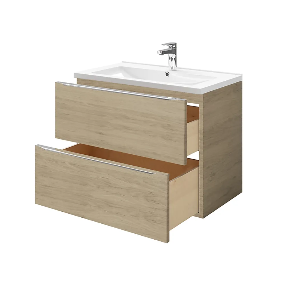 Meuble Vasque|GoodHome Meuble vasque suspendu effet chêne l.80 cm Imandra + plan vasque blanc céramique Nira,