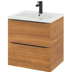 Meuble Vasque|GoodHome Meuble vasque suspendu effet noyer l.60 cm Imandra + plan vasque blanc céramique Nira,