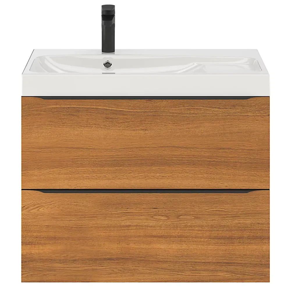 GoodHome Meuble vasque suspendu effet noyer l.80 cm Imandra + plan vasque blanc résine Mila,