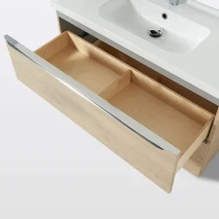 Meuble Vasque|GoodHome Meuble vasque suspendu effet chêne l.100 cm Imandra + plan vasque blanc céramique Lana,