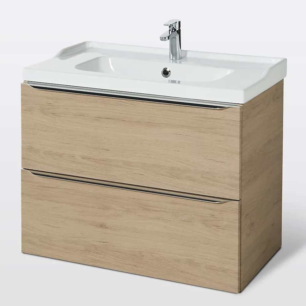 Meuble Vasque|GoodHome Meuble vasque suspendu effet chêne l.80 cm Imandra + plan vasque blanc céramique Lana,