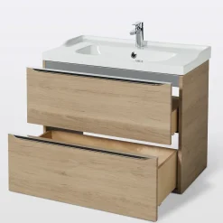 Meuble Vasque|GoodHome Meuble vasque suspendu effet chêne l.80 cm Imandra + plan vasque blanc céramique Lana,