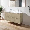 Meuble Vasque|GoodHome Meuble vasque suspendu effet chêne l.120 cm Imandra + plan double vasque blanc céramique Nira,