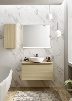 Meuble Buanderie|Ipiemme SRL Meuble vasque suspendu effet chêne l.90 cm + plan de toilette effet chêne, Pura+