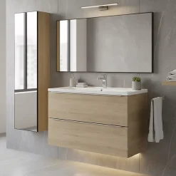 Meuble Vasque|GoodHome Meuble vasque suspendu effet chêne l.100 cm Imandra + plan vasque blanc céramique Nira,