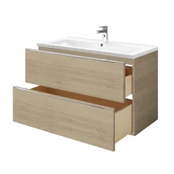 Meuble Vasque|GoodHome Meuble vasque suspendu effet chêne l.100 cm Imandra + plan vasque blanc céramique Nira,