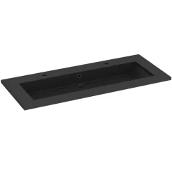 Meuble vasque suspendu effet chêne artisan l.120 cm + plan vasque noir en résine, Calao