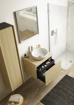 Ipiemme SRL Meuble vasque suspendu effet chêne l.60 cm + plan de toilette effet chêne, Pura+