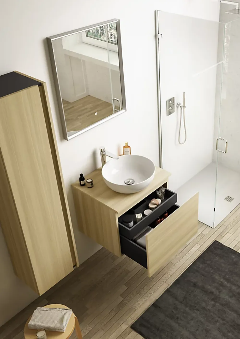Ipiemme SRL Meuble vasque suspendu effet chêne l.60 cm + plan de toilette effet chêne, Pura+