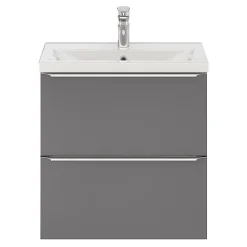 Meuble Vasque|Meuble De Salle De Bains Faible Profondeur|GoodHome Meuble vasque suspendu faible profondeur gris brillant l.60 cm Imandra + plan vasque blanc céramique Nira,
