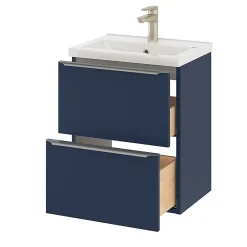 GoodHome Meuble vasque suspendu faible profondeur bleu nuit mat l.50 cm Imandra + plan vasque blanc céramique Nira,
