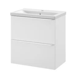 GoodHome Meuble vasque suspendu faible profondeur blanc mat l.60 cm Imandra + plan vasque blanc Nira,