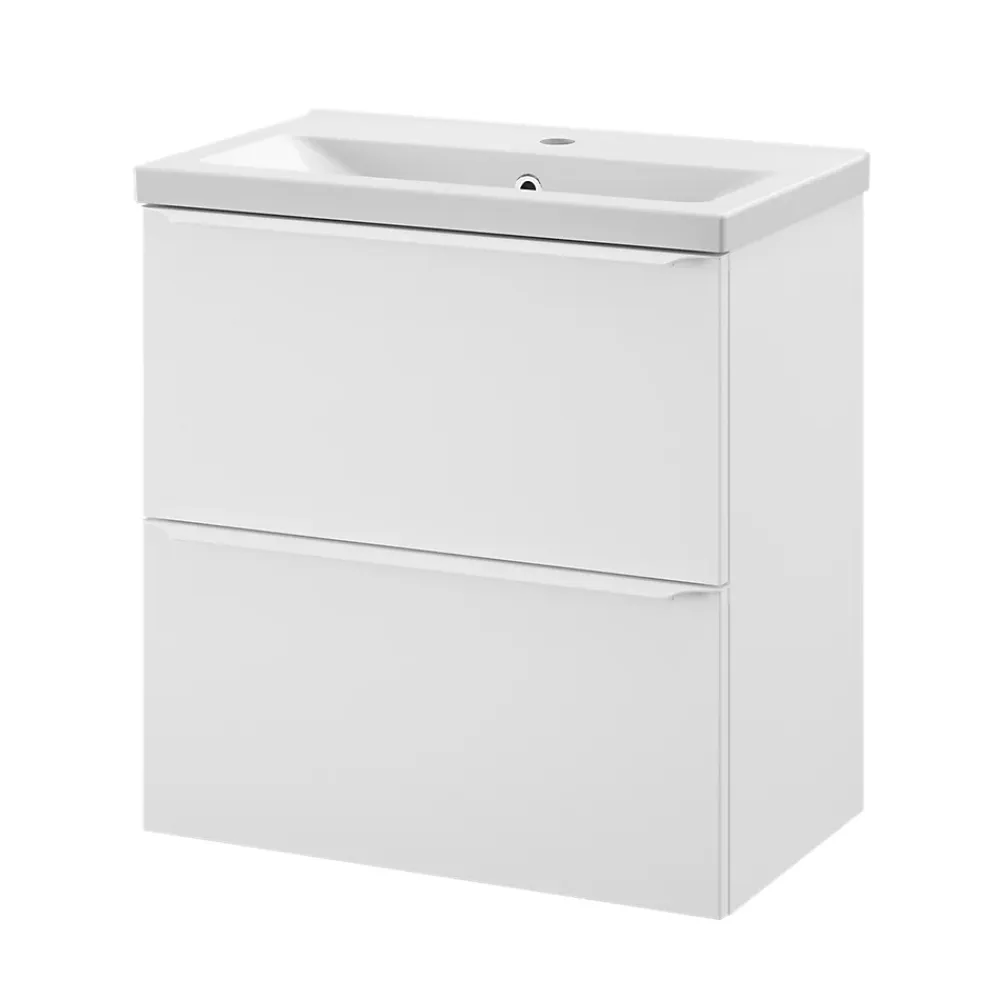 GoodHome Meuble vasque suspendu faible profondeur blanc mat l.60 cm Imandra + plan vasque blanc Nira,