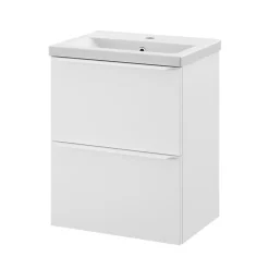 GoodHome Meuble vasque suspendu faible profondeur blanc mat l.50 cm Imandra + plan vasque blanc Nira,