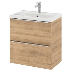 GoodHome Meuble vasque suspendu faible profondeur effet chêne l.60 cm Imandra + plan vasque blanc céramique Nira,