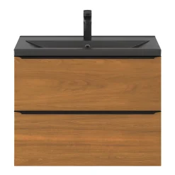 GoodHome Meuble vasque suspendu faible profondeur effet noyer l.80 cm Imandra + plan vasque noir céramique, Nira