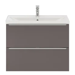 Meuble De Salle De Bains Faible Profondeur|GoodHome Meuble vasque suspendu faible profondeur gris taupe brillant l.80 cm Imandra + plan vasque blanc céramique Nira,