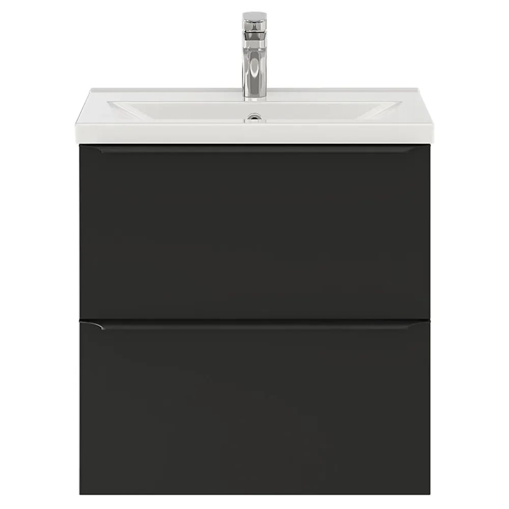 Meuble De Salle De Bains Faible Profondeur|Meuble Vasque|GoodHome Meuble vasque suspendu faible profondeur noir mat l.60 cm Imandra + plan vasque blanc céramique Nira,