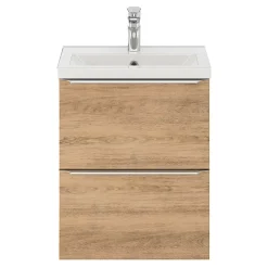 GoodHome Meuble vasque suspendu faible profondeur effet chêne l.50 cm Imandra + plan vasque blanc céramique Nira,
