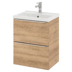 GoodHome Meuble vasque suspendu faible profondeur effet chêne l.50 cm Imandra + plan vasque blanc céramique Nira,