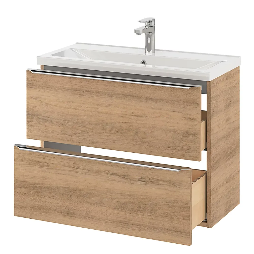 Meuble De Salle De Bains Faible Profondeur|Meuble Vasque|GoodHome Meuble vasque suspendu faible profondeur effet chêne l.80 cm Imandra + plan vasque blanc céramique Nira,