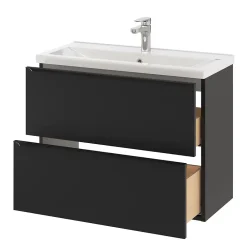 GoodHome Meuble vasque suspendu faible profondeur noir mat l.80 cm Imandra + plan vasque blanc céramique Nira,