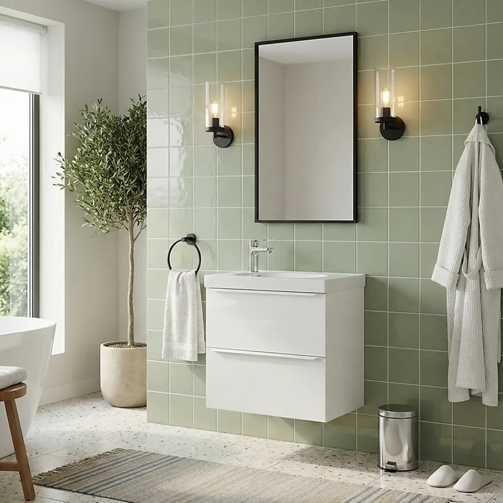 Meuble De Salle De Bains Faible Profondeur|GoodHome Meuble vasque suspendu faible profondeur blanc mat l.60 cm Imandra + plan vasque blanc Maza,