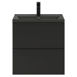 Meuble De Salle De Bains Faible Profondeur|Meuble Vasque|GoodHome Meuble vasque suspendu faible profondeur noir mat l.60 cm Imandra + plan vasque noir céramique Nira,