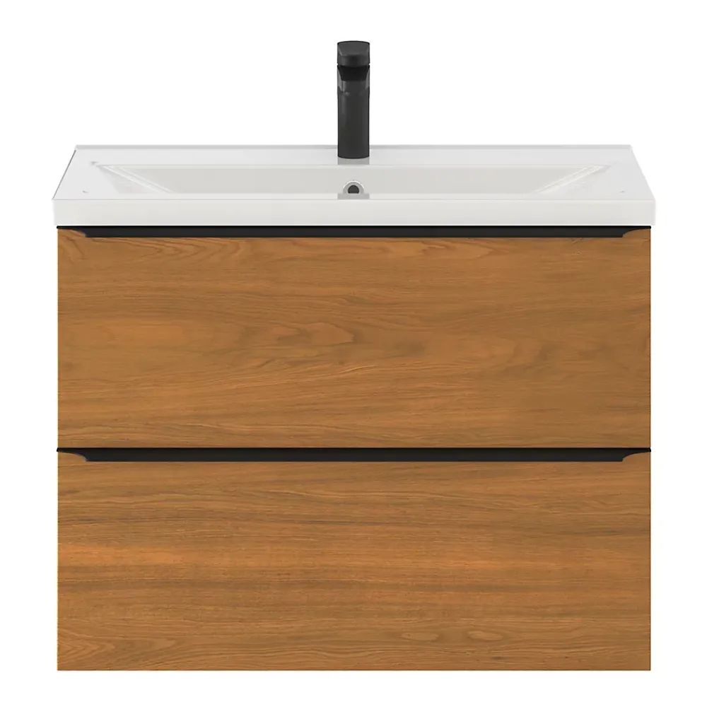 GoodHome Meuble vasque suspendu faible profondeur effet noyer l.80 cm Imandra + plan vasque blanc céramique Nira,