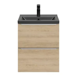 GoodHome Meuble vasque suspendu faible profondeur effet chêne l.50 cm Imandra + plan vasque noir céramique Nira,