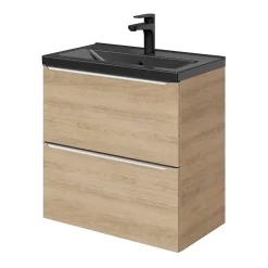 Meuble De Salle De Bains Faible Profondeur|Meuble Vasque|GoodHome Meuble vasque suspendu faible profondeur effet chêne l.60 cm Imandra + plan vasque noir céramique Nira,