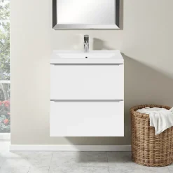 Meuble De Salle De Bains Faible Profondeur|Meuble Vasque|GoodHome Meuble vasque suspendu faible profondeur blanc brillant l.60 cm Imandra + plan vasque blanc céramique Nira,