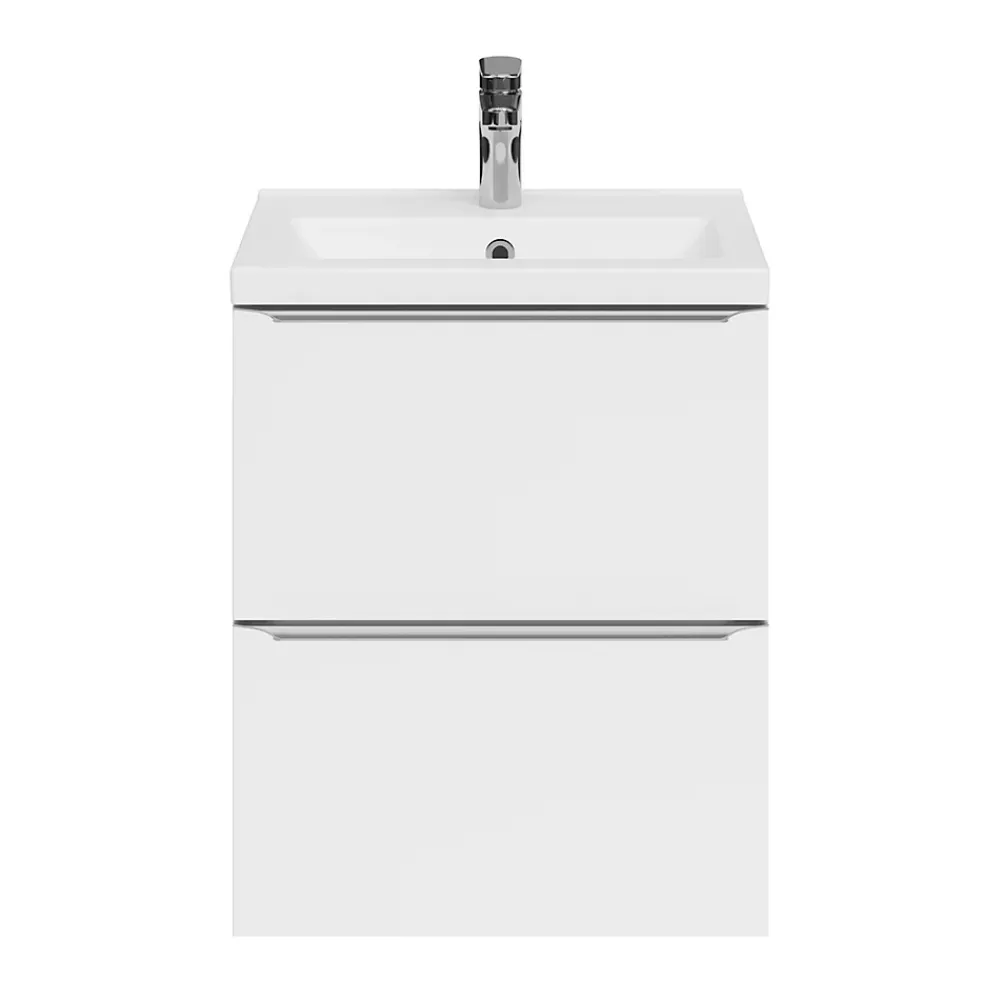 GoodHome Meuble vasque suspendu faible profondeur blanc brillant l.50 cm Imandra + plan vasque blanc céramique Nira,
