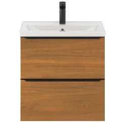 GoodHome Meuble vasque suspendu faible profondeur effet noyer l.60 cm Imandra + plan vasque blanc céramique Nira,