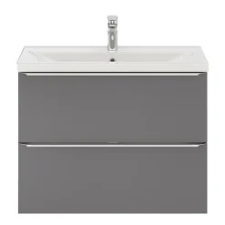 GoodHome Meuble vasque suspendu faible profondeur gris brillant l.80 cm Imandra + plan vasque blanc céramique Nira,